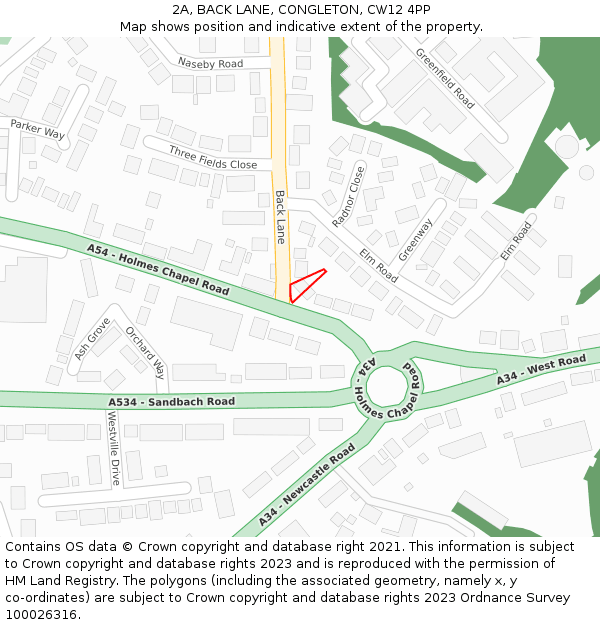 2A, BACK LANE, CONGLETON, CW12 4PP: Location map and indicative extent of plot