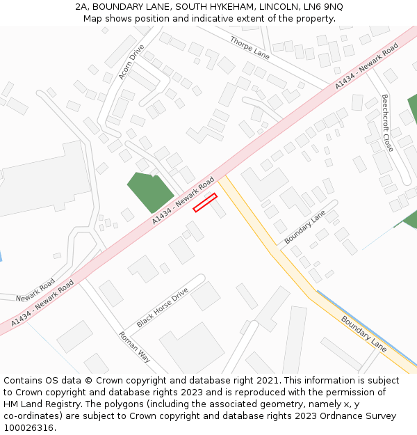 2A, BOUNDARY LANE, SOUTH HYKEHAM, LINCOLN, LN6 9NQ: Location map and indicative extent of plot