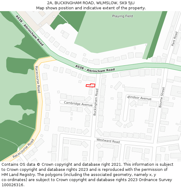 2A, BUCKINGHAM ROAD, WILMSLOW, SK9 5JU: Location map and indicative extent of plot