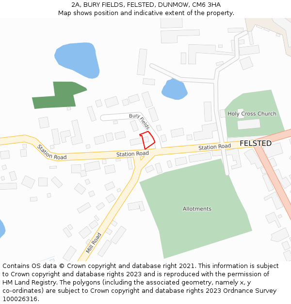 2A, BURY FIELDS, FELSTED, DUNMOW, CM6 3HA: Location map and indicative extent of plot
