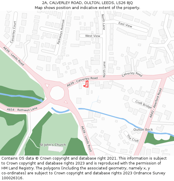 2A, CALVERLEY ROAD, OULTON, LEEDS, LS26 8JQ: Location map and indicative extent of plot