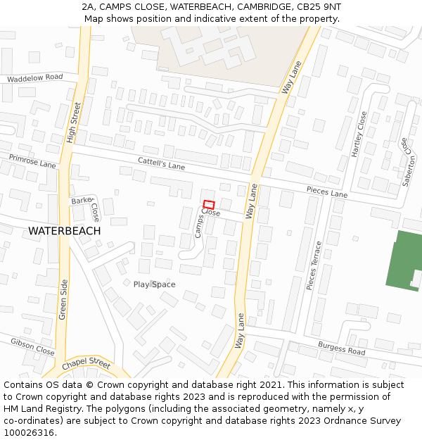 2A, CAMPS CLOSE, WATERBEACH, CAMBRIDGE, CB25 9NT: Location map and indicative extent of plot