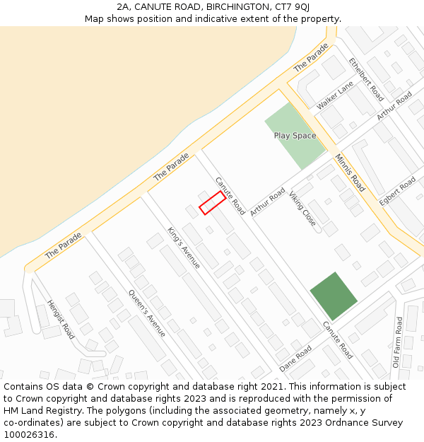 2A, CANUTE ROAD, BIRCHINGTON, CT7 9QJ: Location map and indicative extent of plot