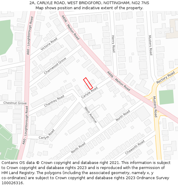 2A, CARLYLE ROAD, WEST BRIDGFORD, NOTTINGHAM, NG2 7NS: Location map and indicative extent of plot