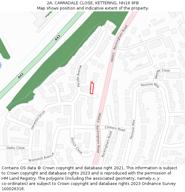 2A, CARRADALE CLOSE, KETTERING, NN16 9FB: Location map and indicative extent of plot