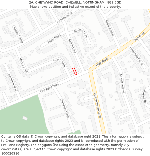 2A, CHETWYND ROAD, CHILWELL, NOTTINGHAM, NG9 5GD: Location map and indicative extent of plot