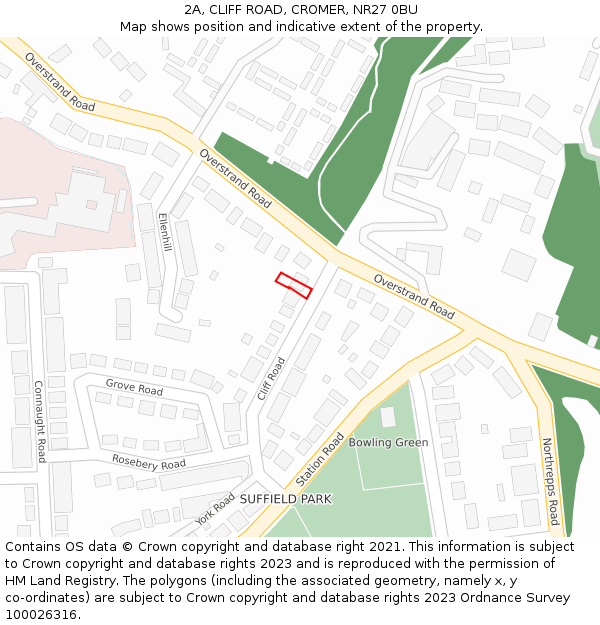 2A, CLIFF ROAD, CROMER, NR27 0BU: Location map and indicative extent of plot