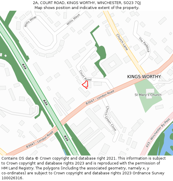 2A, COURT ROAD, KINGS WORTHY, WINCHESTER, SO23 7QJ: Location map and indicative extent of plot