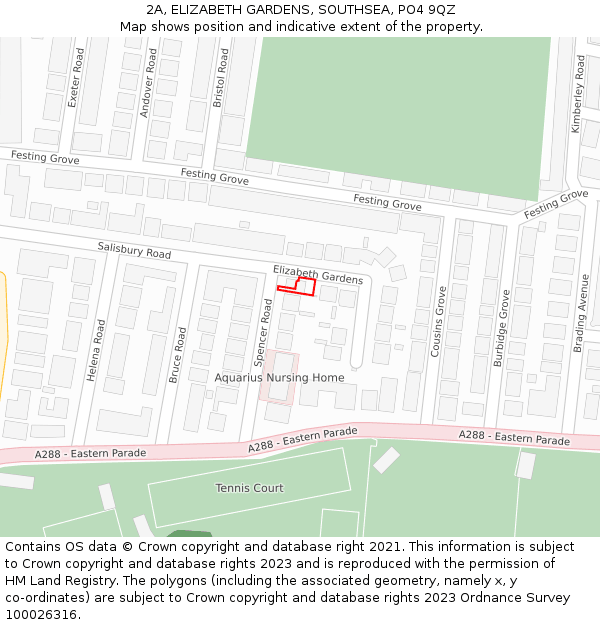 2A, ELIZABETH GARDENS, SOUTHSEA, PO4 9QZ: Location map and indicative extent of plot