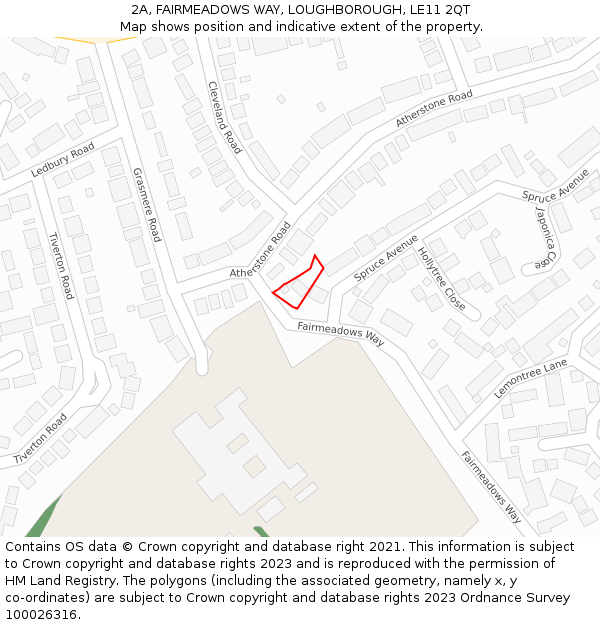 2A, FAIRMEADOWS WAY, LOUGHBOROUGH, LE11 2QT: Location map and indicative extent of plot
