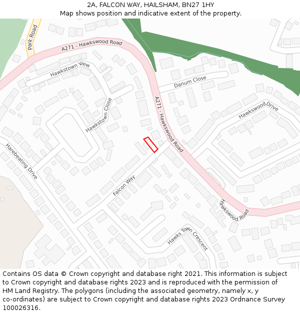 2A, FALCON WAY, HAILSHAM, BN27 1HY: Location map and indicative extent of plot