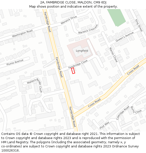 2A, FAMBRIDGE CLOSE, MALDON, CM9 6DJ: Location map and indicative extent of plot