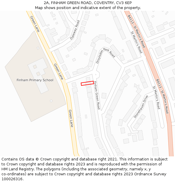 2A, FINHAM GREEN ROAD, COVENTRY, CV3 6EP: Location map and indicative extent of plot