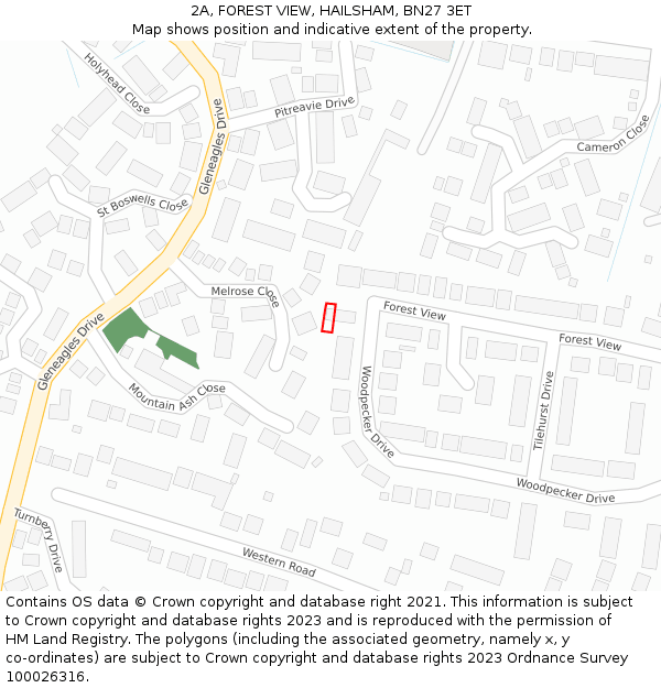 2A, FOREST VIEW, HAILSHAM, BN27 3ET: Location map and indicative extent of plot