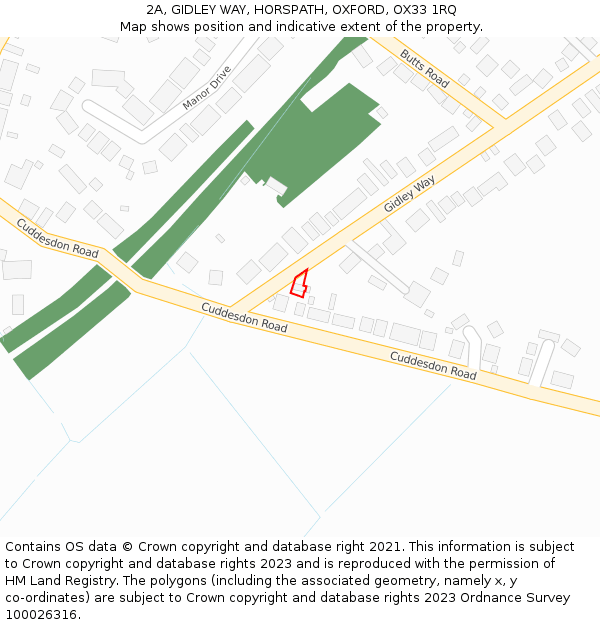 2A, GIDLEY WAY, HORSPATH, OXFORD, OX33 1RQ: Location map and indicative extent of plot