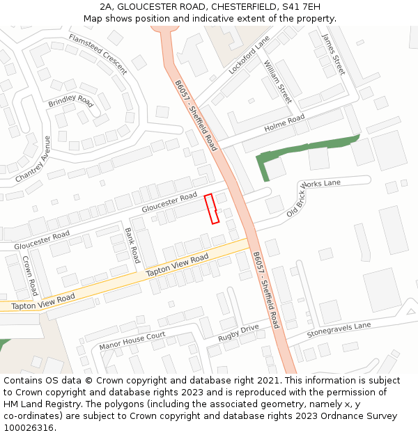 2A, GLOUCESTER ROAD, CHESTERFIELD, S41 7EH: Location map and indicative extent of plot