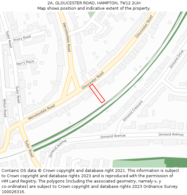 2A, GLOUCESTER ROAD, HAMPTON, TW12 2UH: Location map and indicative extent of plot