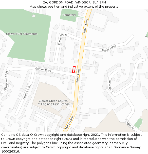 2A, GORDON ROAD, WINDSOR, SL4 3RH: Location map and indicative extent of plot