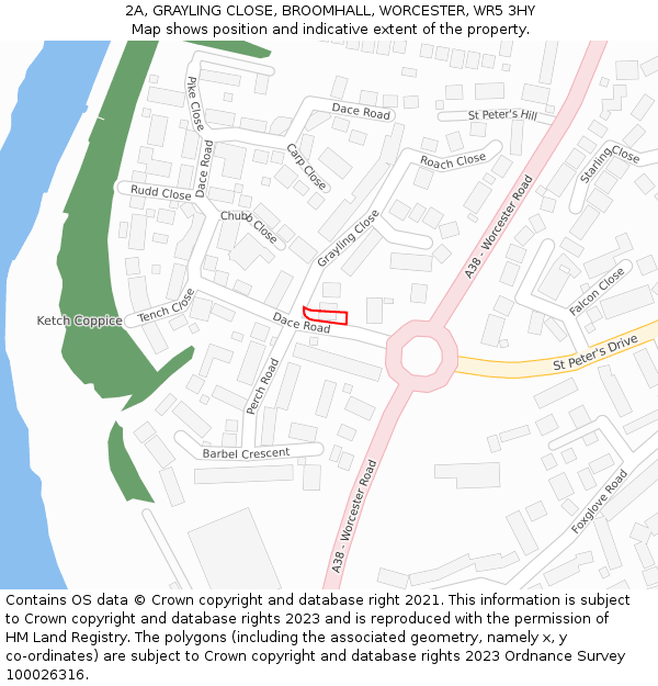 2A, GRAYLING CLOSE, BROOMHALL, WORCESTER, WR5 3HY: Location map and indicative extent of plot