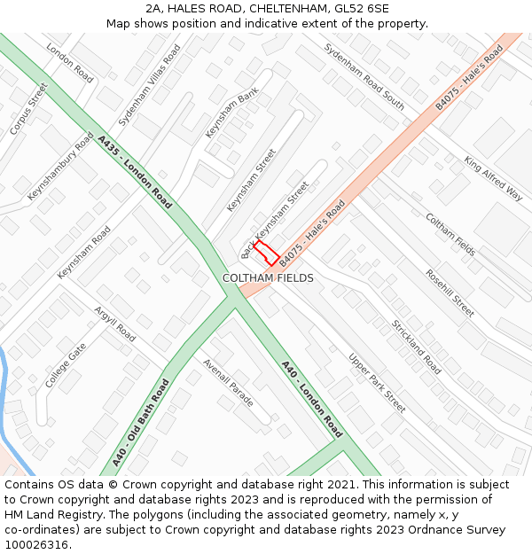 2A, HALES ROAD, CHELTENHAM, GL52 6SE: Location map and indicative extent of plot