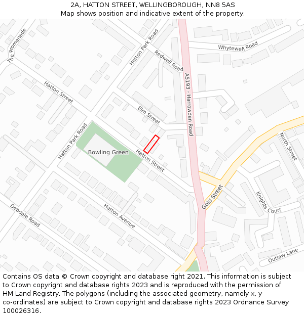 2A, HATTON STREET, WELLINGBOROUGH, NN8 5AS: Location map and indicative extent of plot