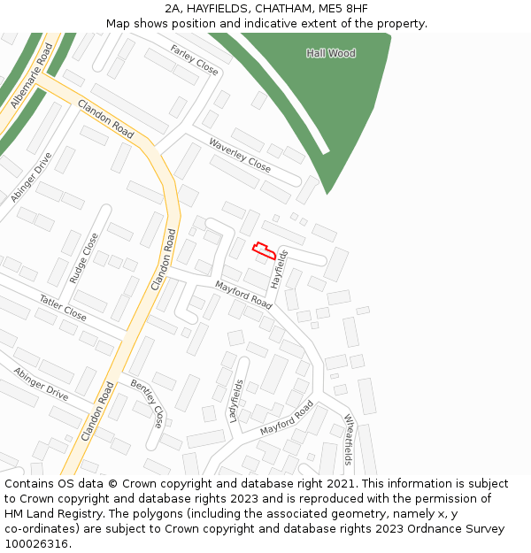 2A, HAYFIELDS, CHATHAM, ME5 8HF: Location map and indicative extent of plot