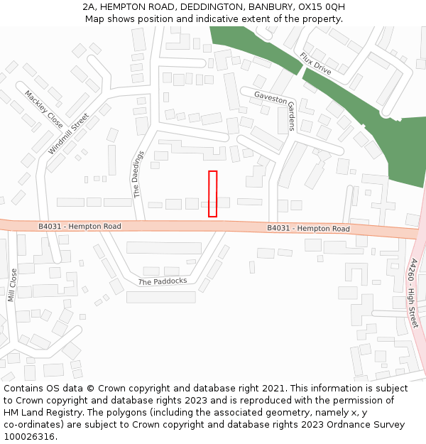 2A, HEMPTON ROAD, DEDDINGTON, BANBURY, OX15 0QH: Location map and indicative extent of plot