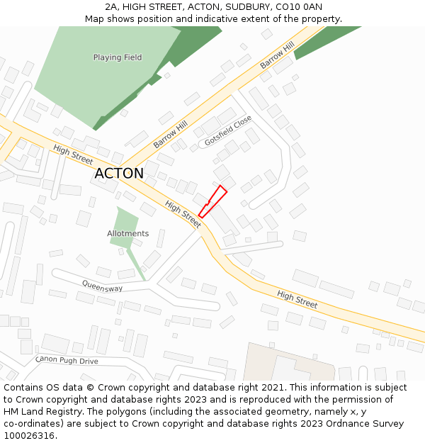 2A, HIGH STREET, ACTON, SUDBURY, CO10 0AN: Location map and indicative extent of plot