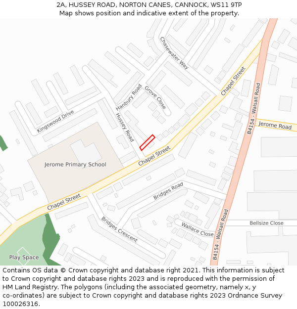 2A, HUSSEY ROAD, NORTON CANES, CANNOCK, WS11 9TP: Location map and indicative extent of plot