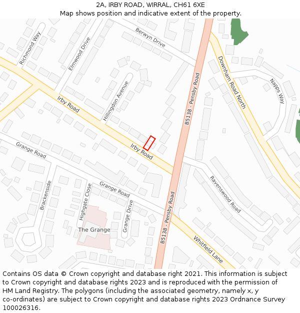 2A, IRBY ROAD, WIRRAL, CH61 6XE: Location map and indicative extent of plot