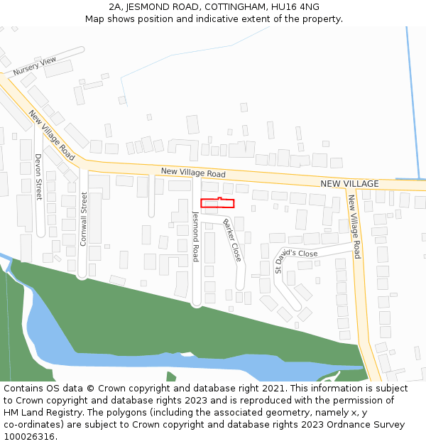 2A, JESMOND ROAD, COTTINGHAM, HU16 4NG: Location map and indicative extent of plot