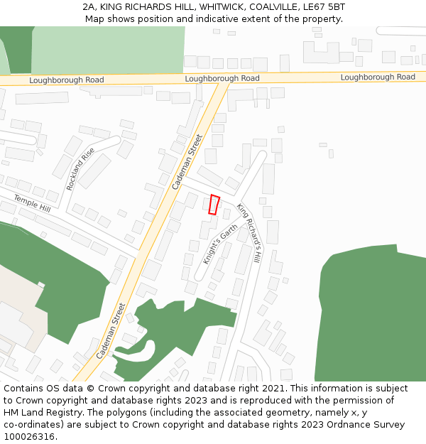 2A, KING RICHARDS HILL, WHITWICK, COALVILLE, LE67 5BT: Location map and indicative extent of plot