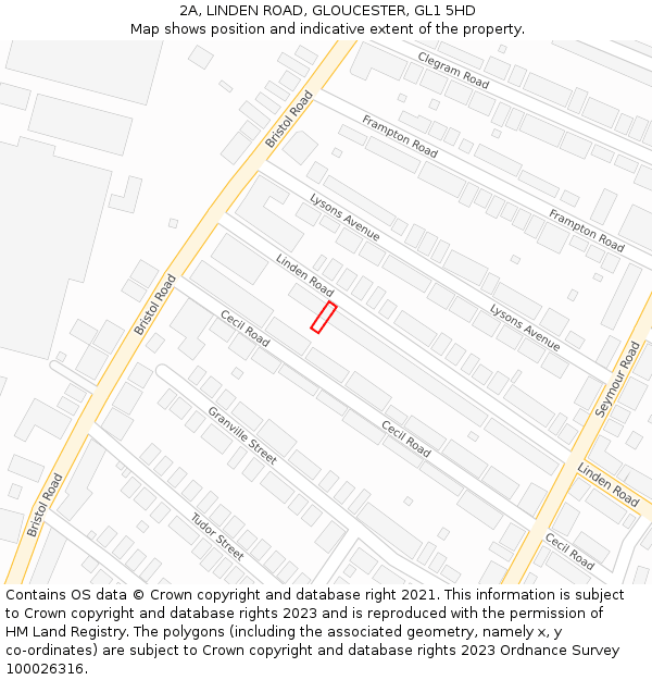 2A, LINDEN ROAD, GLOUCESTER, GL1 5HD: Location map and indicative extent of plot