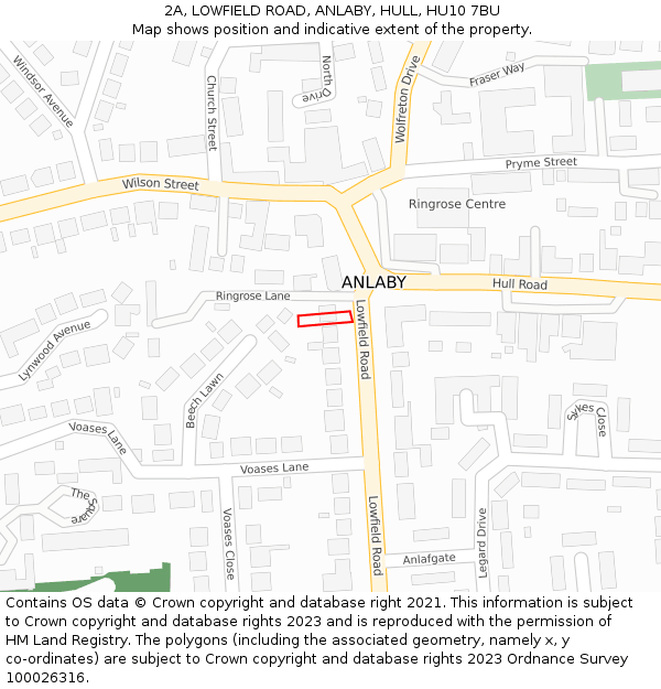 2A, LOWFIELD ROAD, ANLABY, HULL, HU10 7BU: Location map and indicative extent of plot