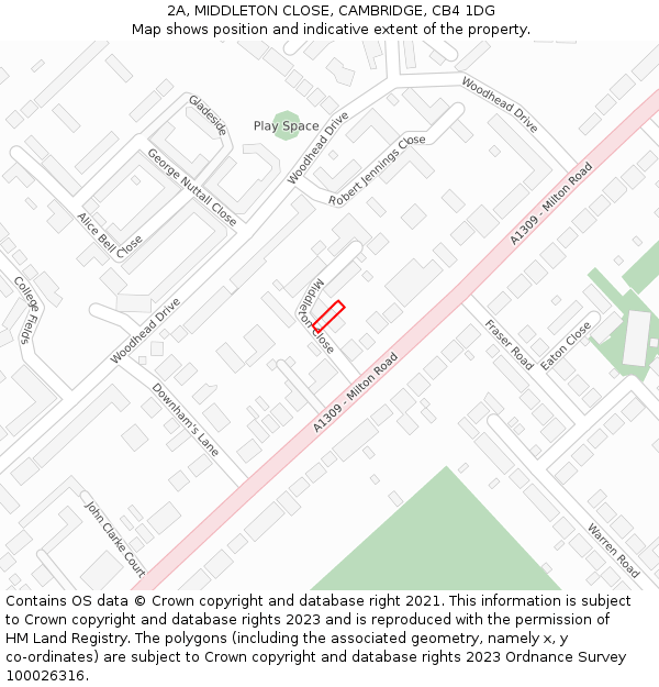 2A, MIDDLETON CLOSE, CAMBRIDGE, CB4 1DG: Location map and indicative extent of plot