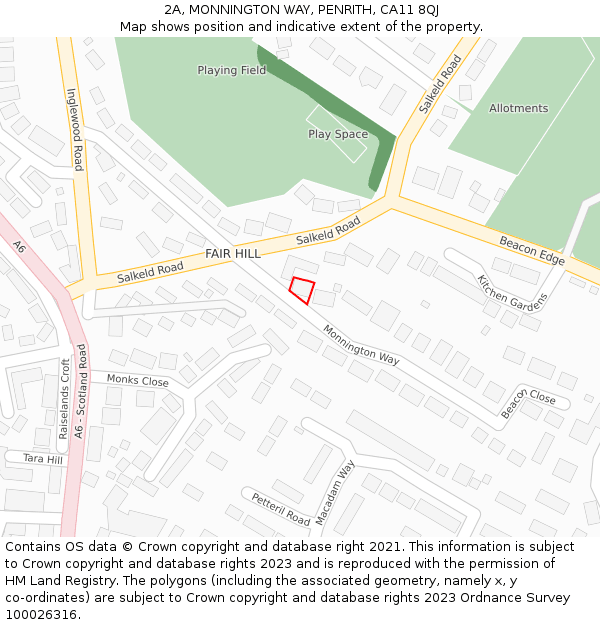 2A, MONNINGTON WAY, PENRITH, CA11 8QJ: Location map and indicative extent of plot