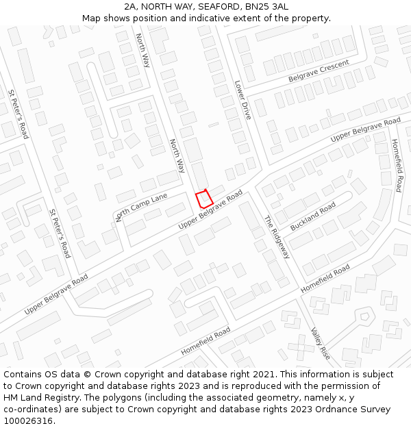 2A, NORTH WAY, SEAFORD, BN25 3AL: Location map and indicative extent of plot