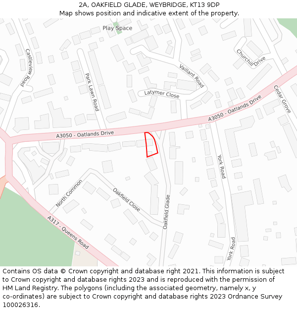 2A, OAKFIELD GLADE, WEYBRIDGE, KT13 9DP: Location map and indicative extent of plot