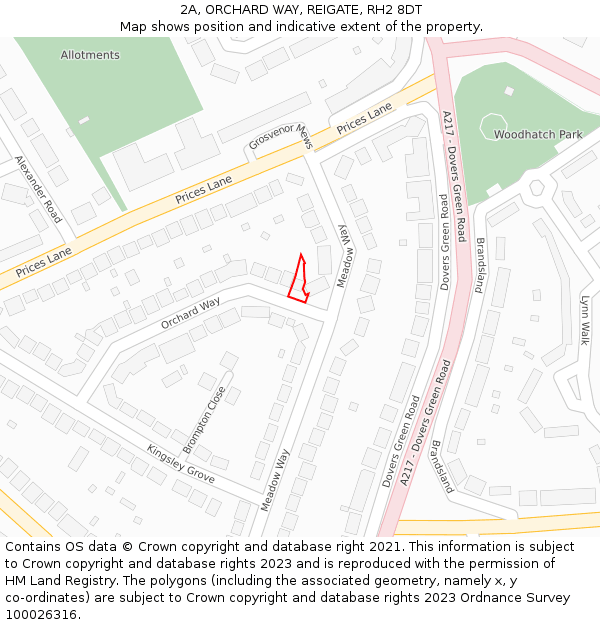 2A, ORCHARD WAY, REIGATE, RH2 8DT: Location map and indicative extent of plot
