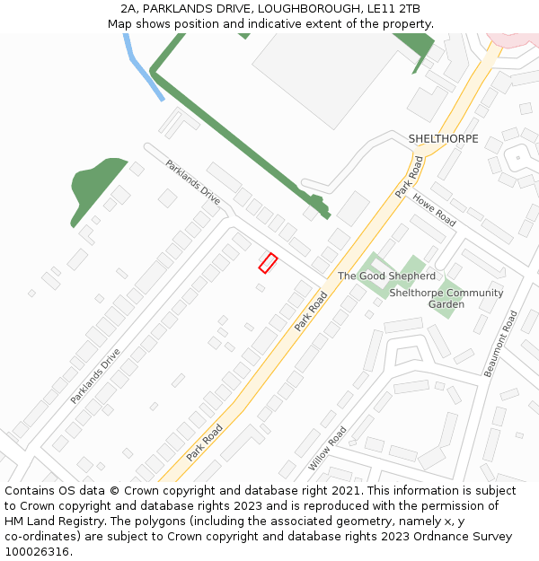2A, PARKLANDS DRIVE, LOUGHBOROUGH, LE11 2TB: Location map and indicative extent of plot