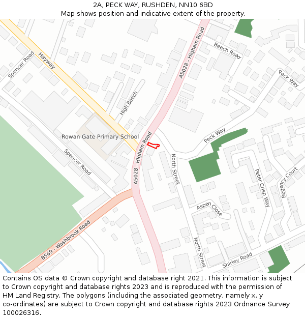 2A, PECK WAY, RUSHDEN, NN10 6BD: Location map and indicative extent of plot