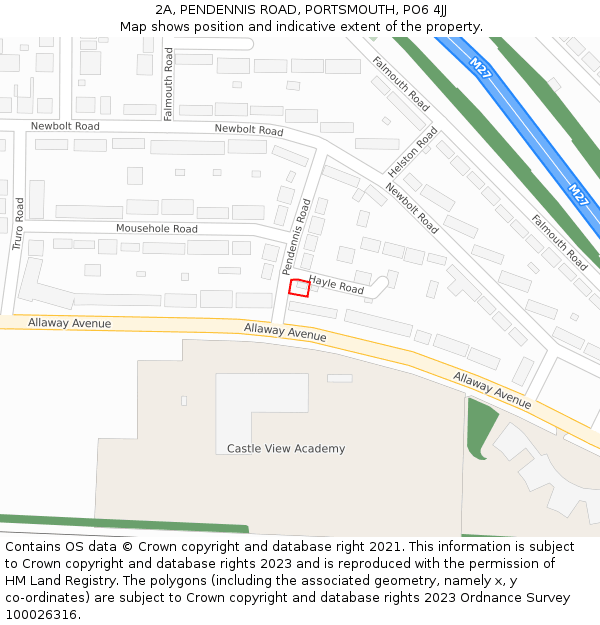 2A, PENDENNIS ROAD, PORTSMOUTH, PO6 4JJ: Location map and indicative extent of plot