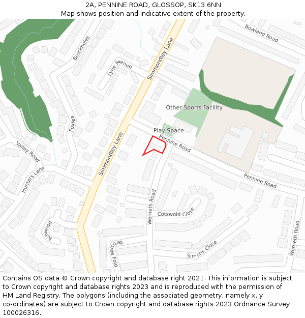 2A, PENNINE ROAD, GLOSSOP, SK13 6NN: Location map and indicative extent of plot