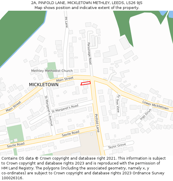 2A, PINFOLD LANE, MICKLETOWN METHLEY, LEEDS, LS26 9JS: Location map and indicative extent of plot