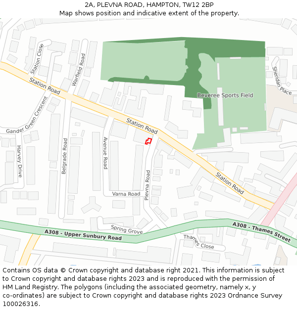 2A, PLEVNA ROAD, HAMPTON, TW12 2BP: Location map and indicative extent of plot