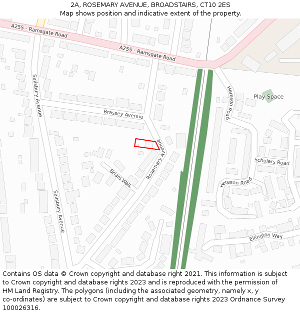 2A, ROSEMARY AVENUE, BROADSTAIRS, CT10 2ES: Location map and indicative extent of plot