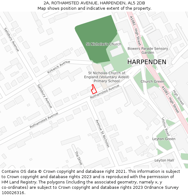 2A, ROTHAMSTED AVENUE, HARPENDEN, AL5 2DB: Location map and indicative extent of plot