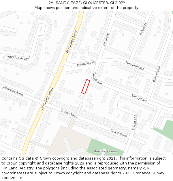 2A, SANDYLEAZE, GLOUCESTER, GL2 0PY: Location map and indicative extent of plot