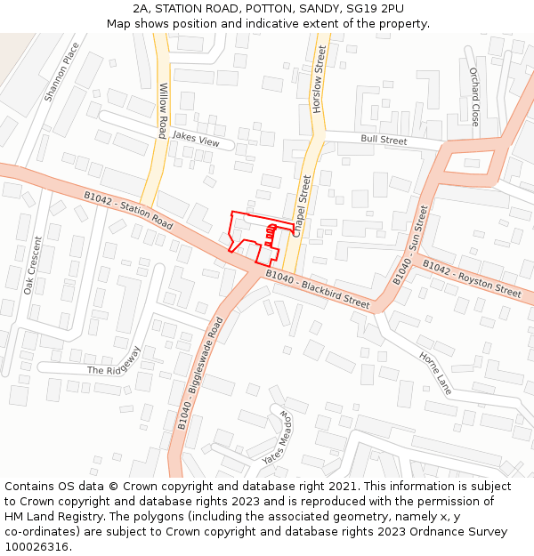 2A, STATION ROAD, POTTON, SANDY, SG19 2PU: Location map and indicative extent of plot