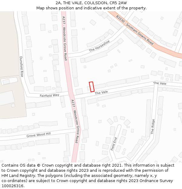 2A, THE VALE, COULSDON, CR5 2AW: Location map and indicative extent of plot